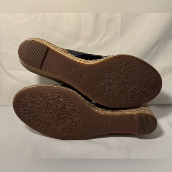 Clarks Lafley Rosen Wedge Leather Women's‎ 8 M Sandals Espadrille Navy Blue - Picture 8 of 10